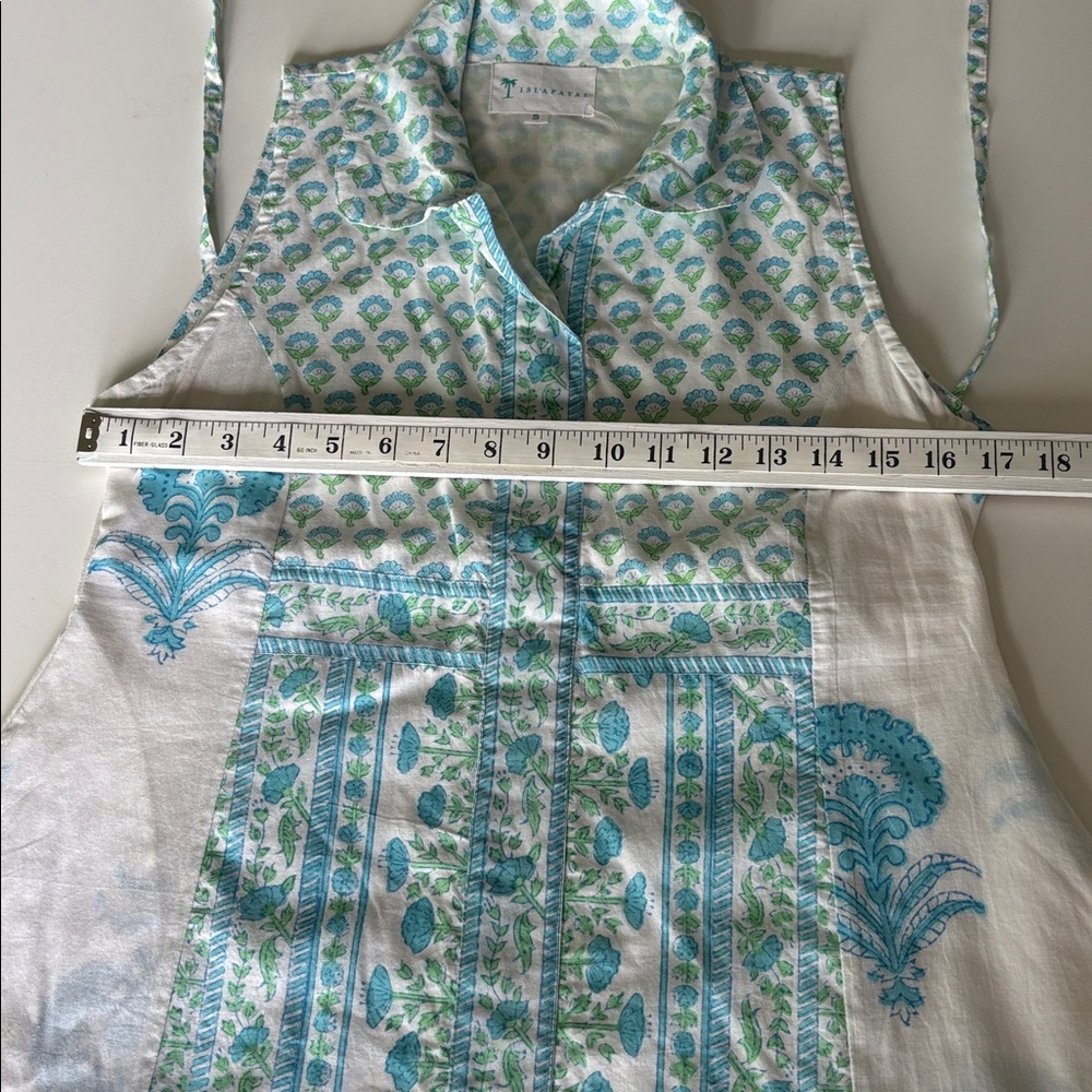 Isla Payal Block Print Sleeveless Dress in Blue White Lined Cotton Boho Size S - Picture 9 of 10